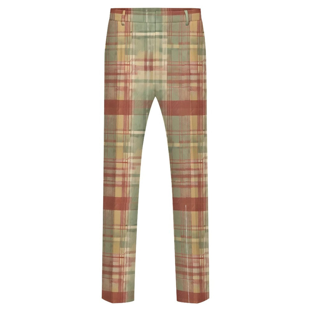 Clothing By Hot Takes Designs sage green tartan plaid casual trousers with a comfortable 4-way stretch knit fabric.