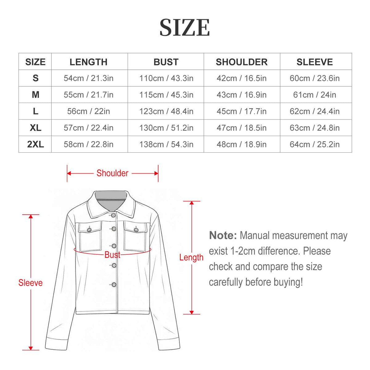 Clothing By Hot Takes Designs size chart for sage green tartan short-sleeve button-down shacket with measurements