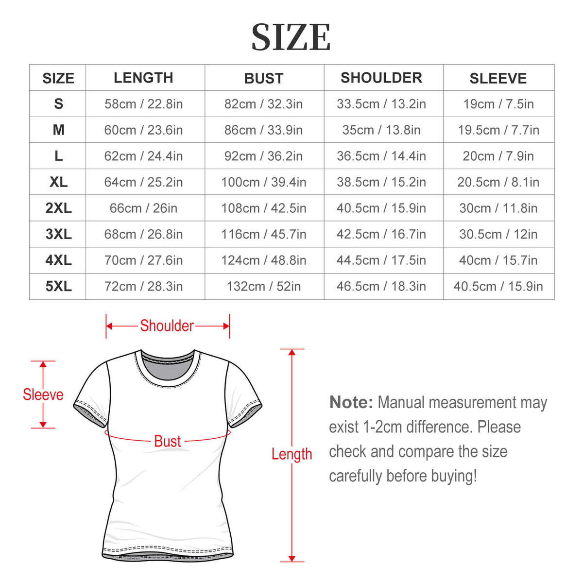 Clothing By Hot Takes Designs size chart for BTS World Tour mesh t-shirt showing measurements for S to 5XL sizes