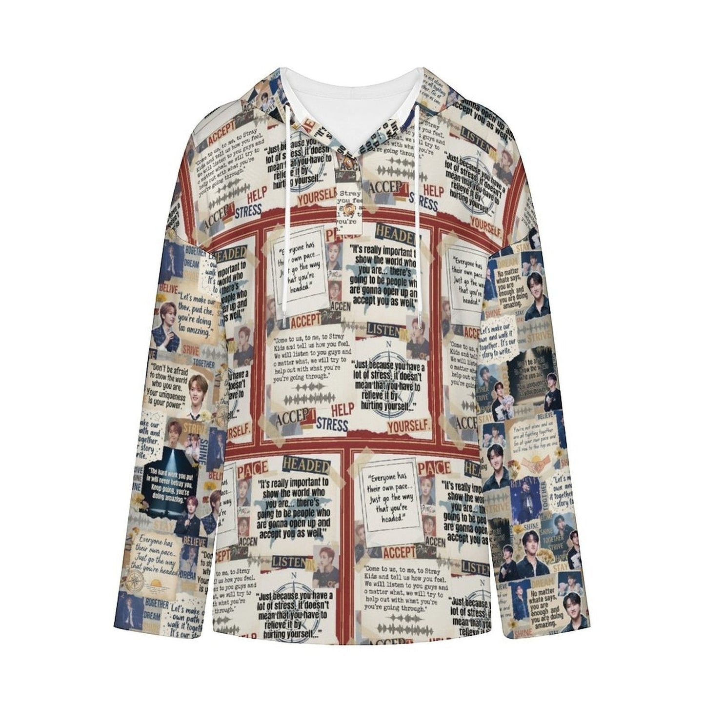 Clothing By Hot Takes Designs lightweight V-neck hoodie with all-over SKZ quote print and inspirational typography