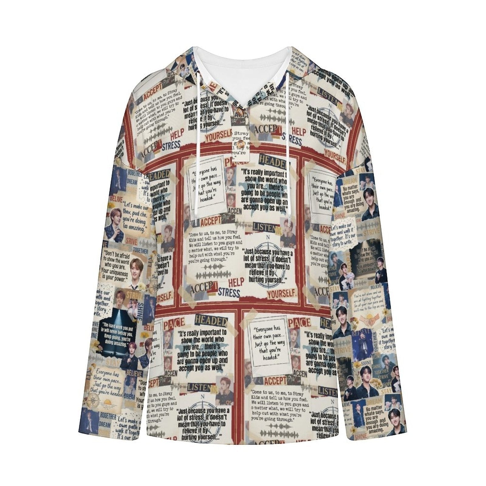 Clothing By Hot Takes Designs lightweight V-neck hoodie with all-over SKZ quote print and inspirational typography