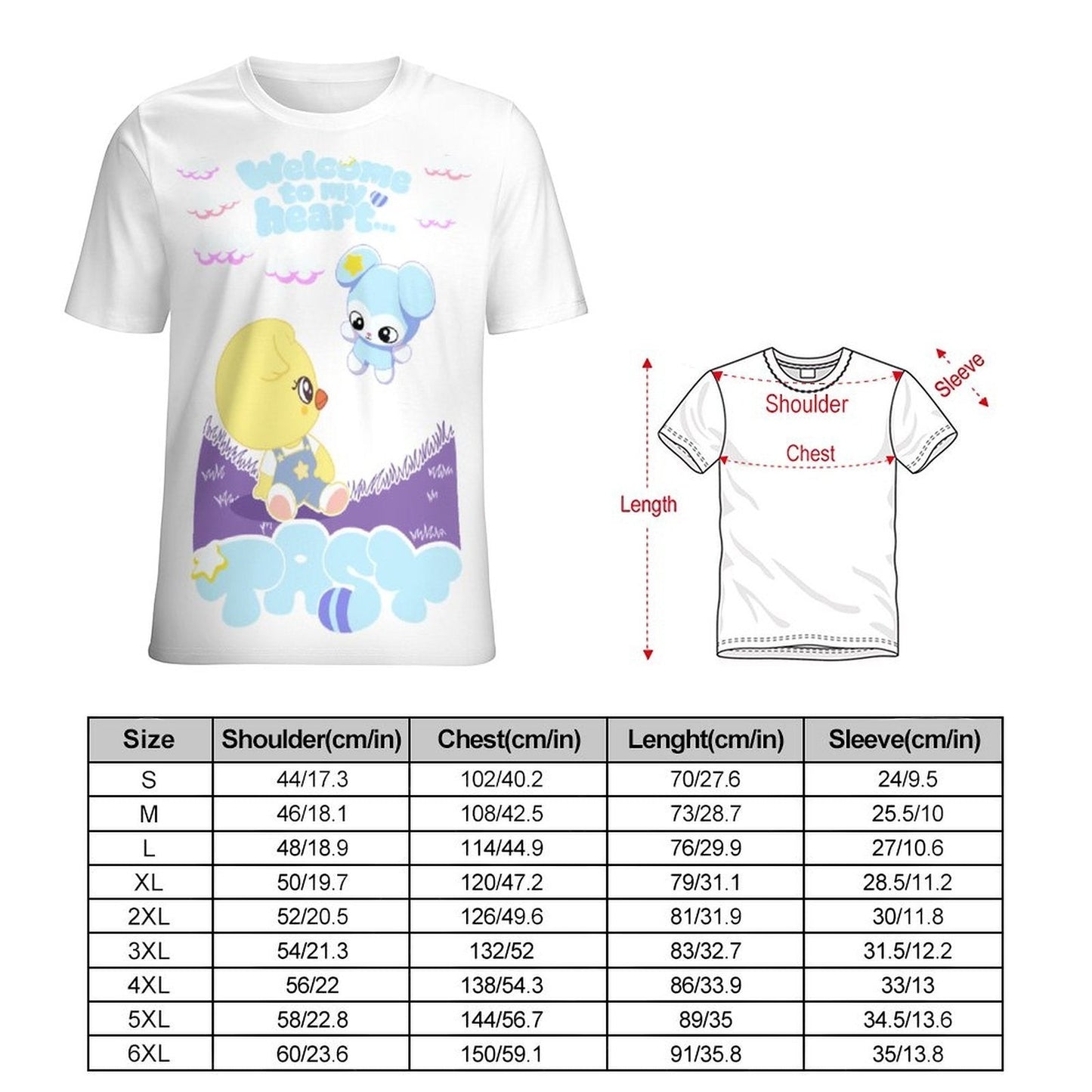 Clothing By Hot Takes Designs white graphic t-shirt featuring Bokri and Tasy SKZOO characters with pastel print