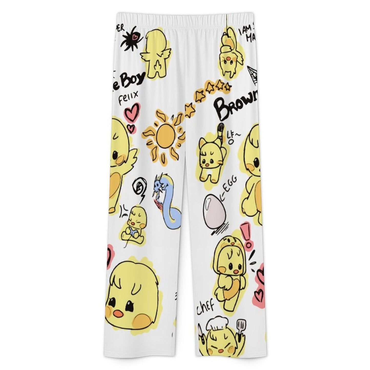 Clothing By Hot Takes Designs SKZOO pajama pants with all-over Bokri and Tasy character print on white milk fiber