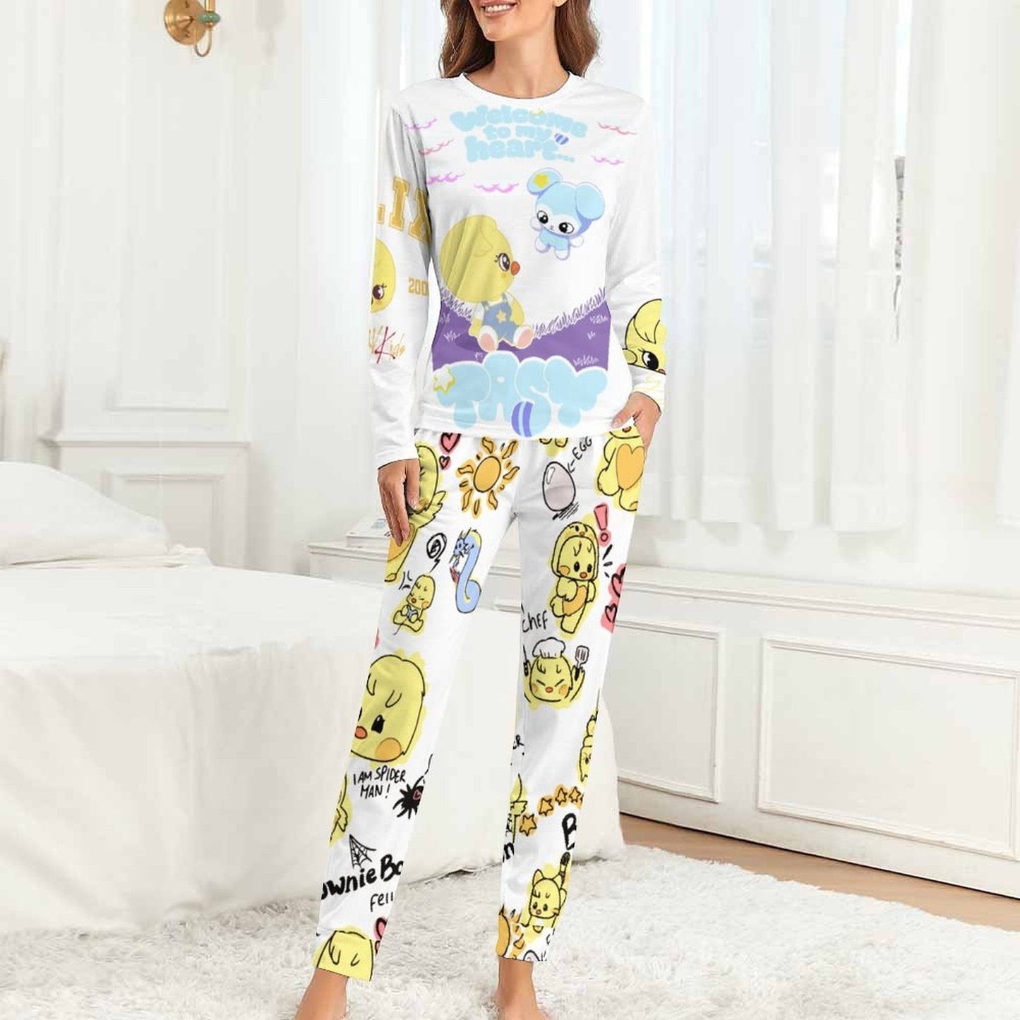 Clothing By Hot Takes Designs Stray Kids SKZOO BbokAri and TASY pajama set with long sleeves and all-over character print