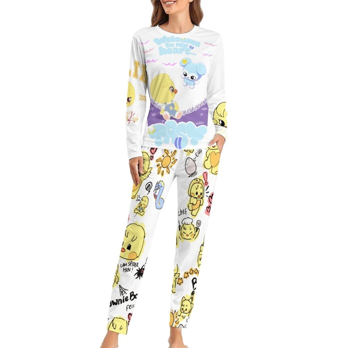 Clothing By Hot Takes Designs SKZOO BbokAri and TASY pajama set with long sleeves and all-over character print.