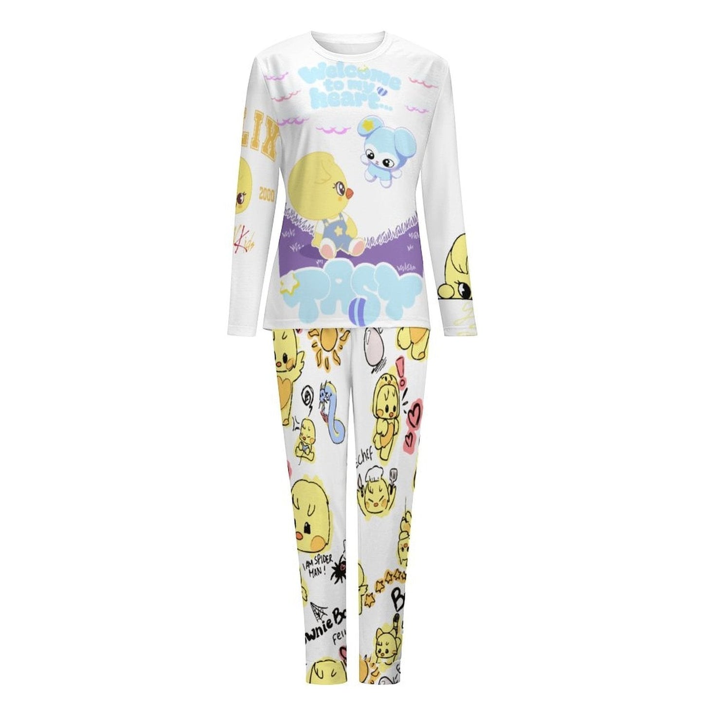 Clothing By Hot Takes Designs SKZOO BbokAri and TASY pajama set with long sleeves and all-over character print.