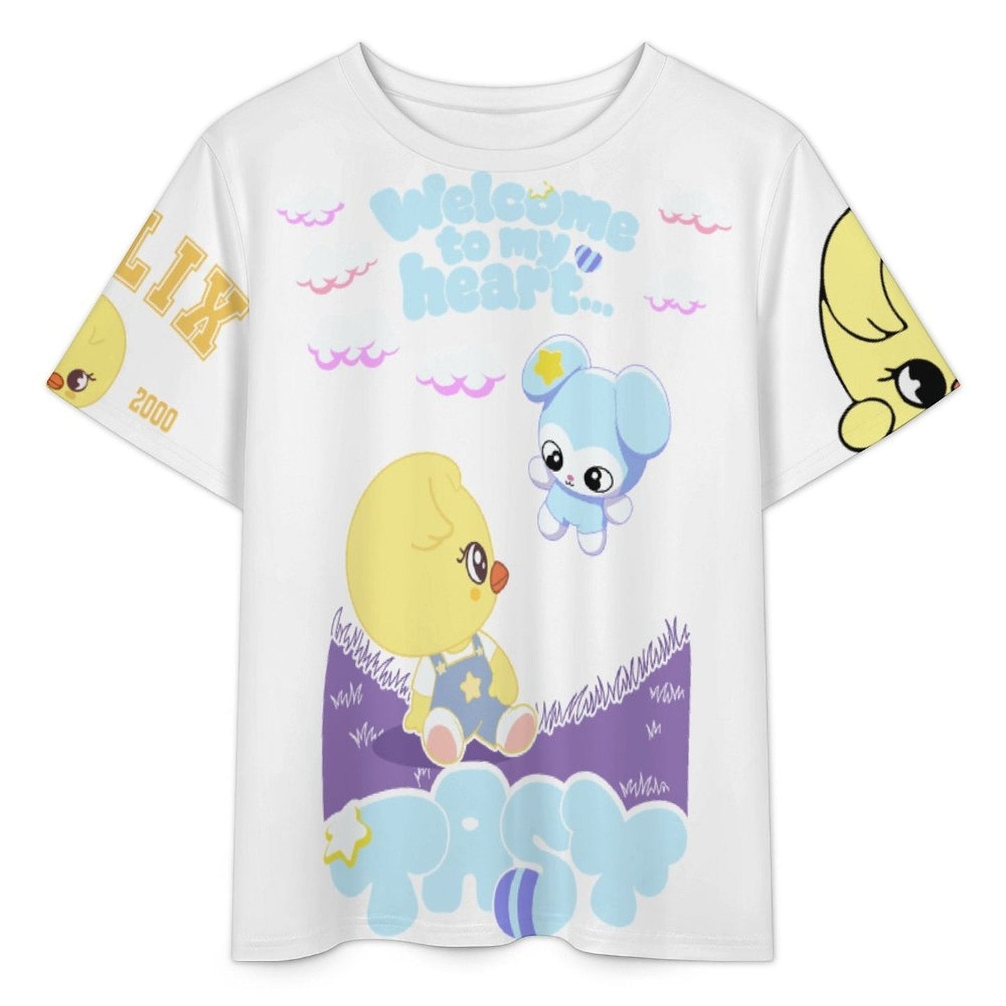 Clothing By Hot Takes Designs short-sleeve pajama top with all-over SKZOO Bokri and Tasy print on white milk fiber