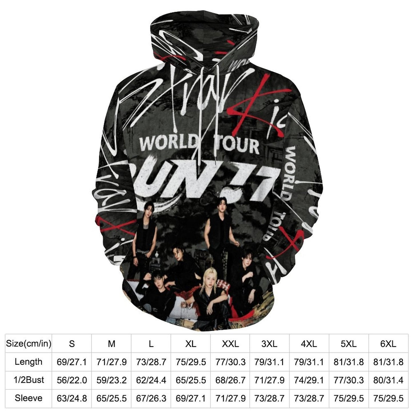 Clothing By Hot Takes Designs Stray Kids Run It tour hoodie with all-over graphic print and front kangaroo pocket
