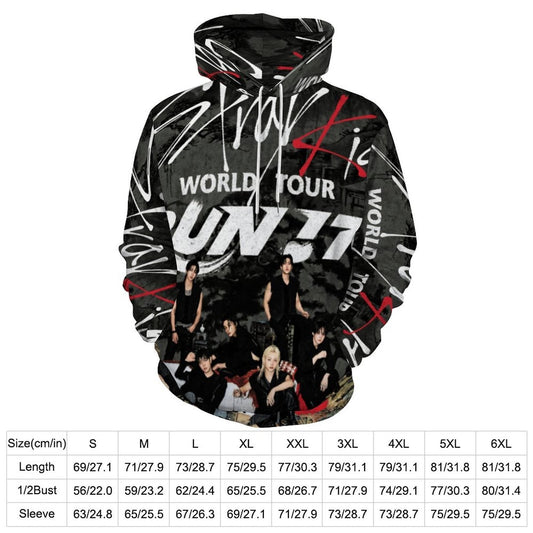 Clothing By Hot Takes Designs Stray Kids Run It tour hoodie with all-over graphic print and front kangaroo pocket