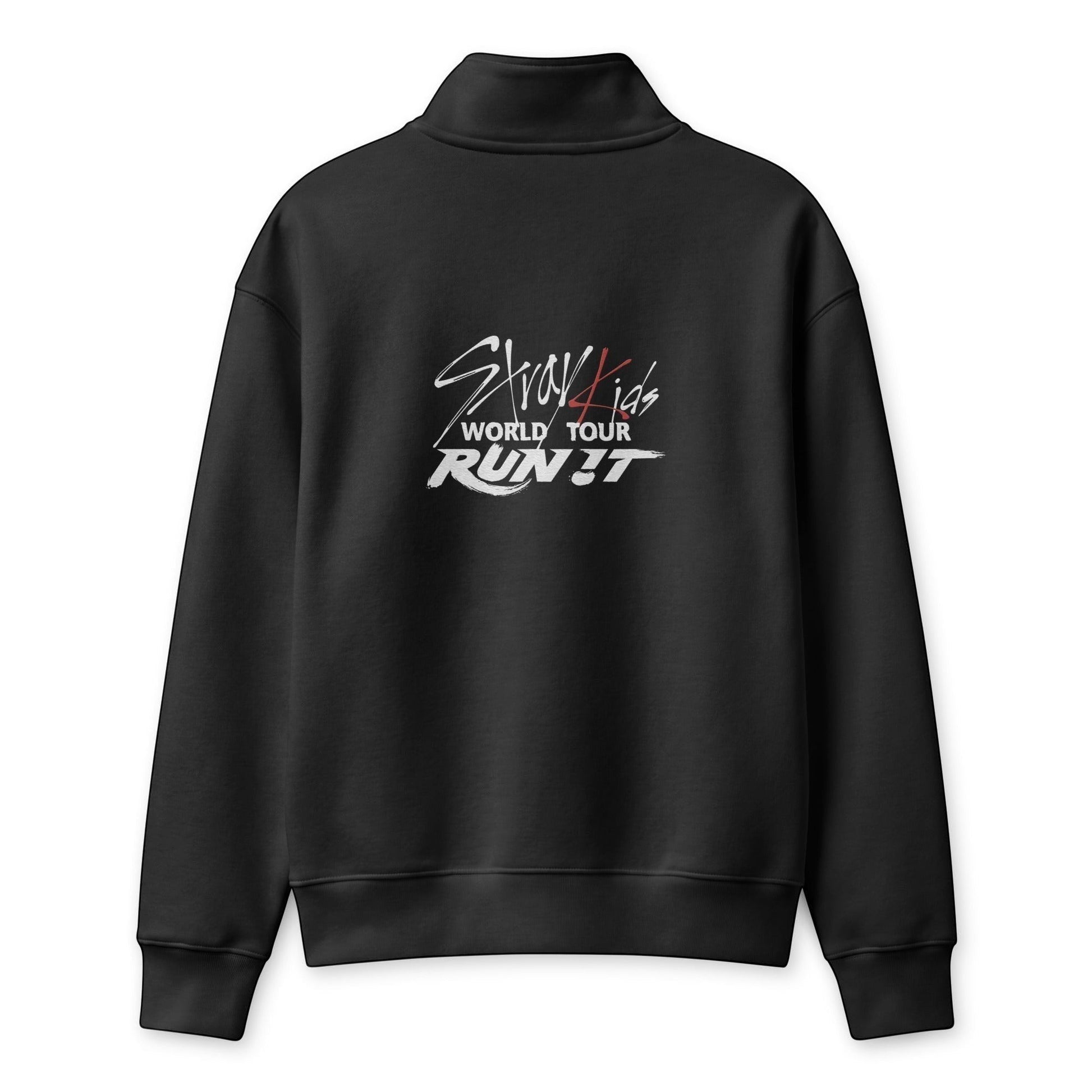 Clothing By Hot Takes Designs black Stray Kids Run It world tour track jacket with back graphic logo
