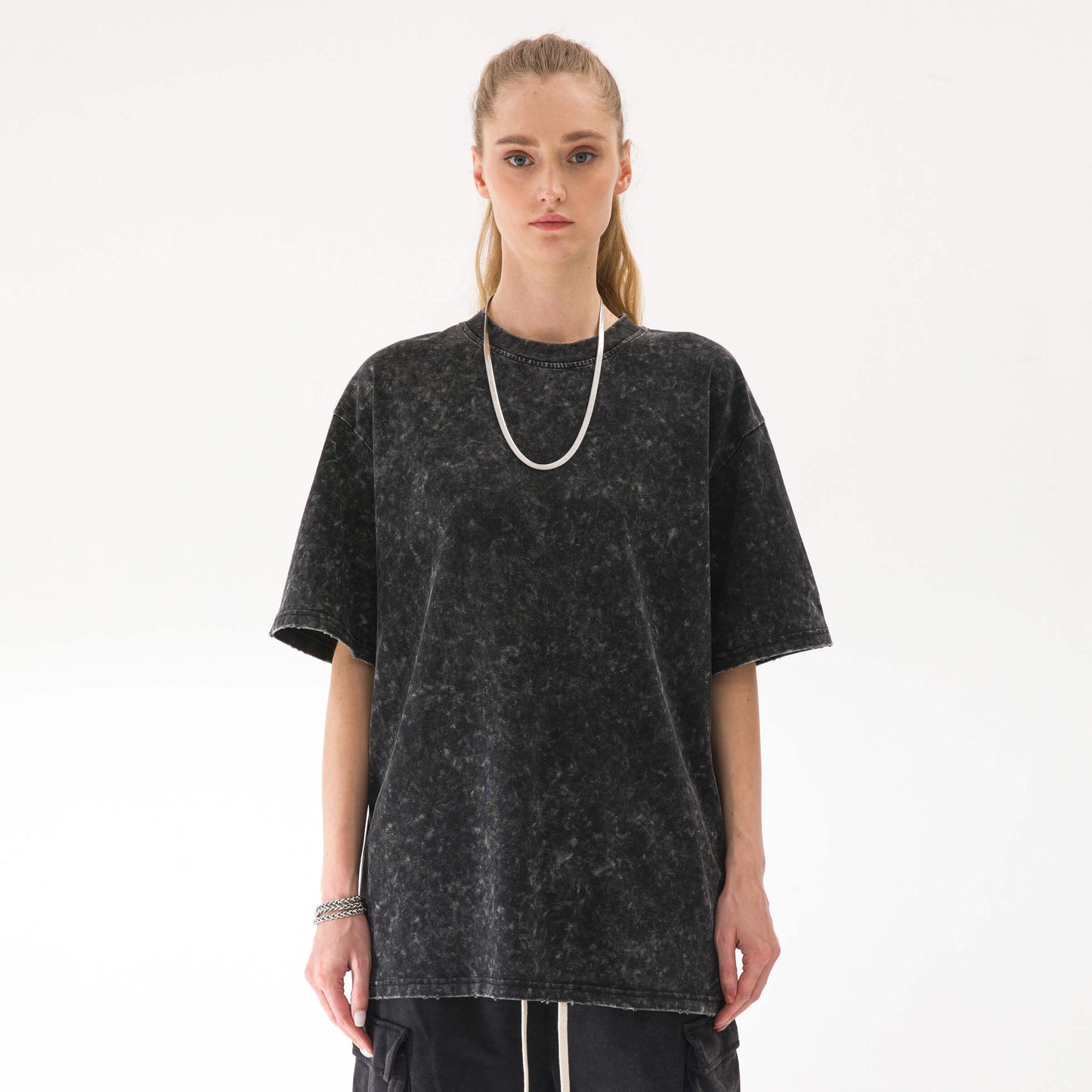 Clothing By Hot Takes Designs oversized black acid wash heavyweight cotton t-shirt with a vintage distressed look.