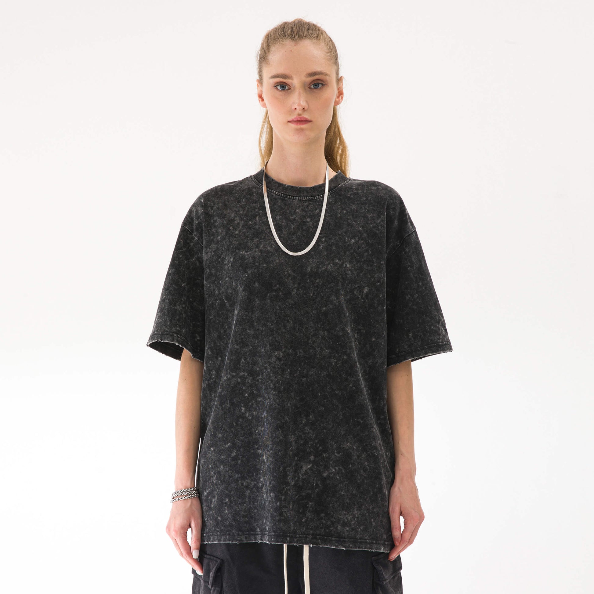 Clothing By Hot Takes Designs oversized black acid wash heavyweight cotton t-shirt with a vintage distressed look.