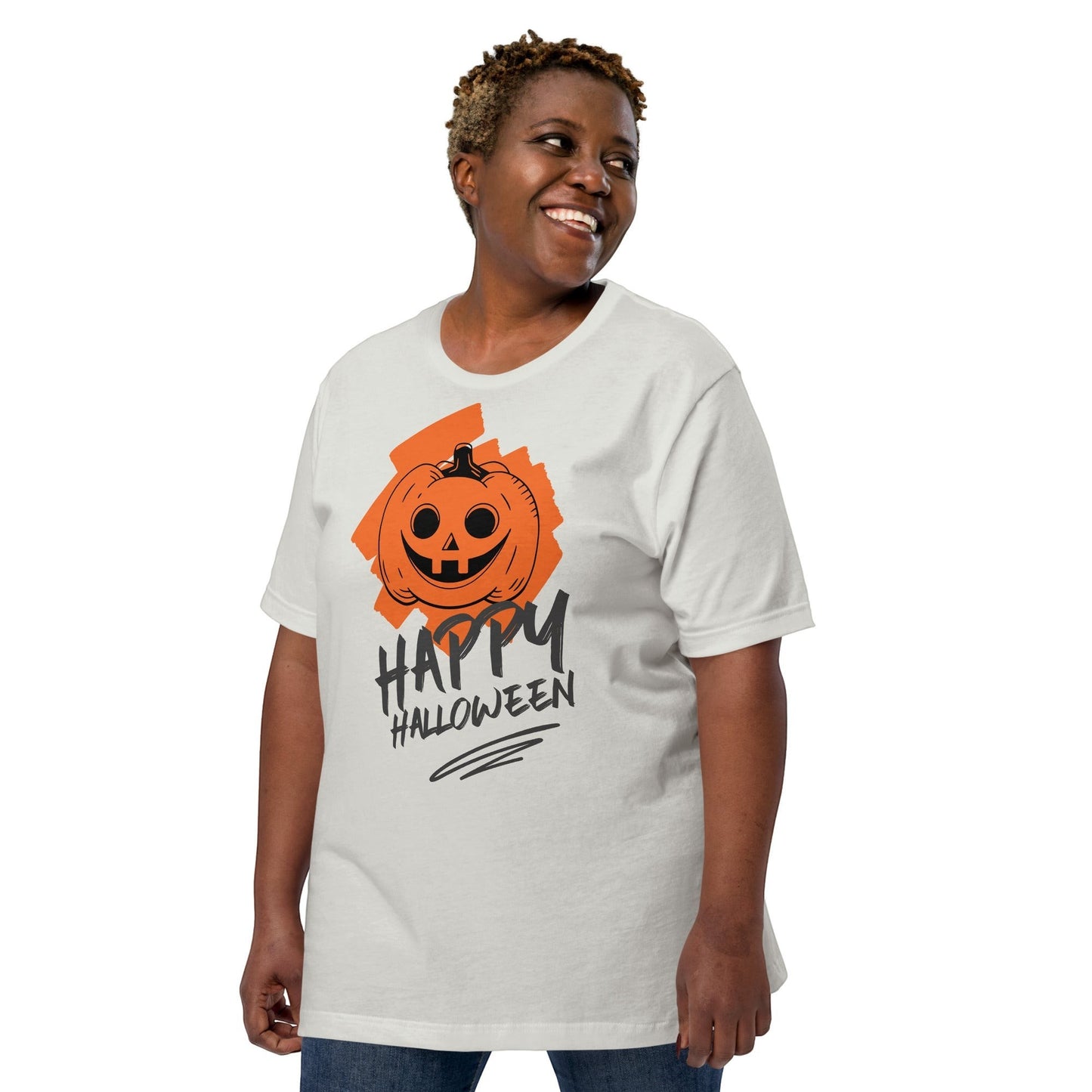 Clothing By Hot Takes Designs vintage style white t-shirt with a distressed orange jack-o'-lantern graphic