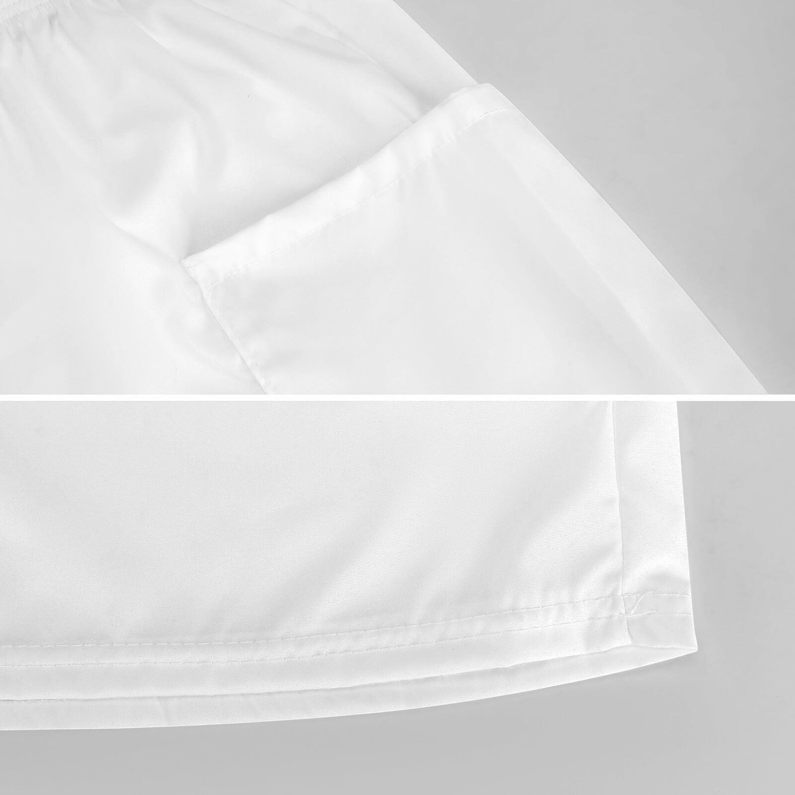 Clothing By Hot Takes Designs white nylon-linen blend wide-leg pants featuring deep side pockets and hem detail.