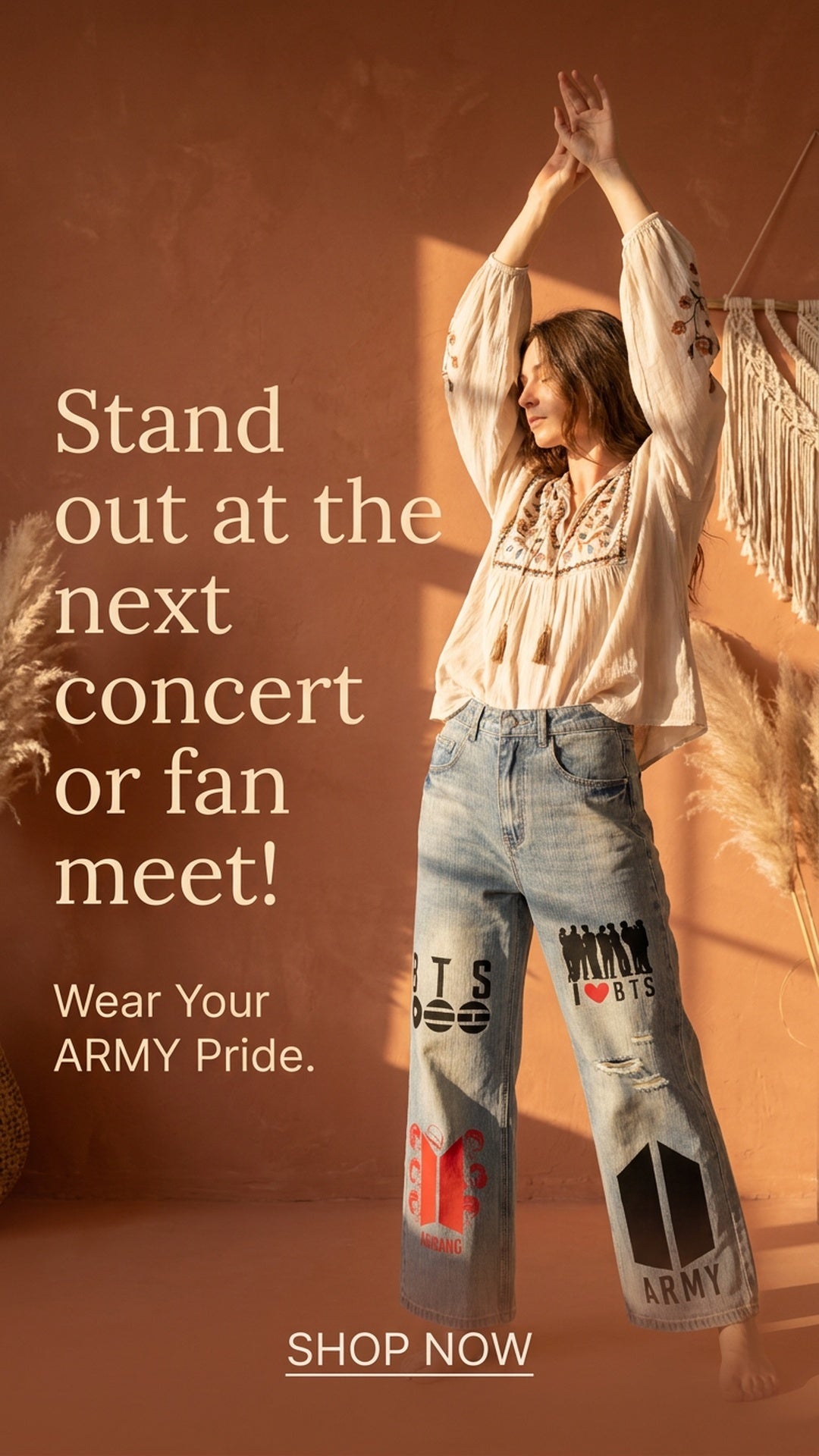 BTS ARMY Vintage Wash Distressed Denim Jeans – Edgy Streetwear Wide Leg Ripped Denim for Bangtan Fans