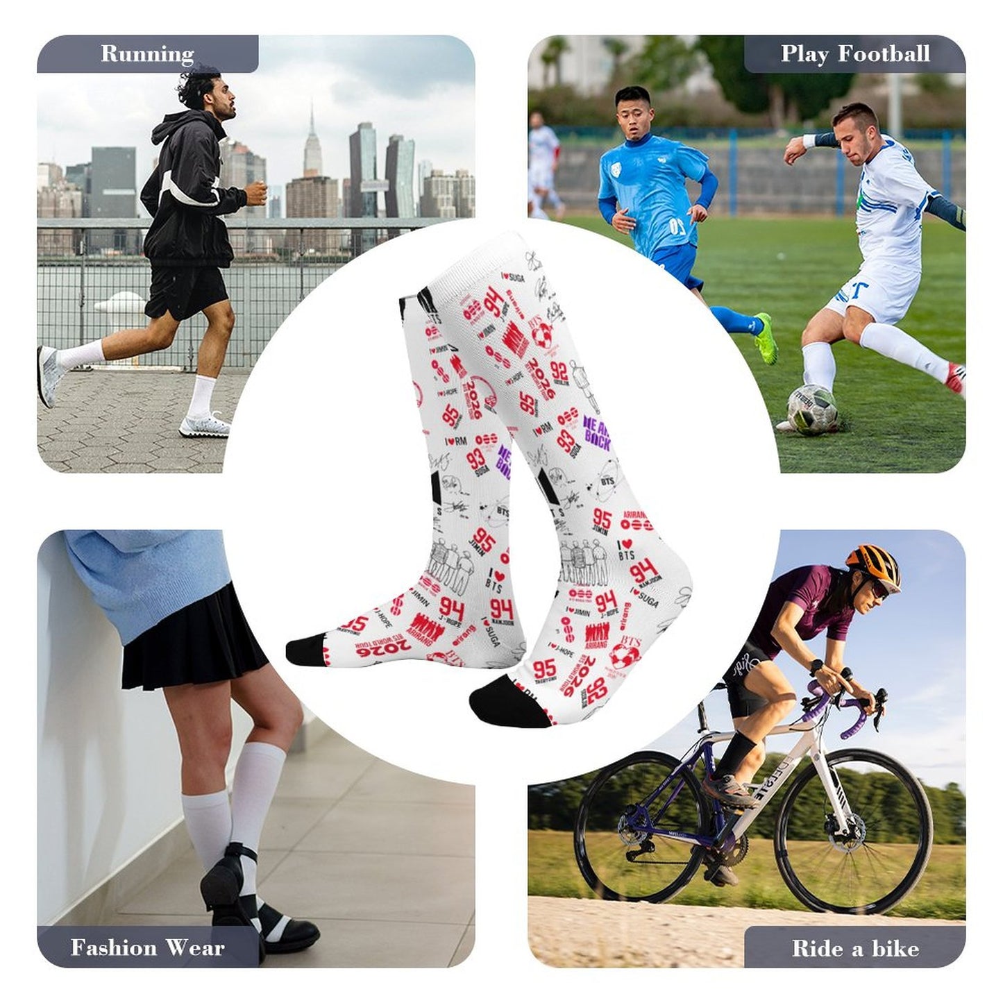 BTS Hooligan Style All-Over Print Crew Socks | Edgy K-Pop Streetwear Aesthetic Socks for ARMY
