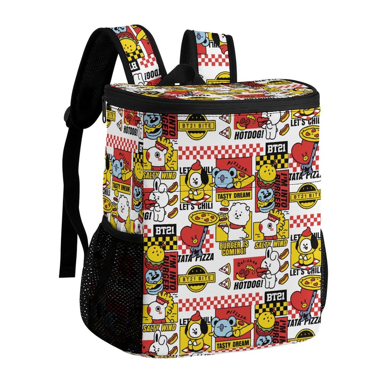 BT21 Inspired Insulated Ice Pack Backpack – All-Over Print K-Pop Picnic & Travel Bag