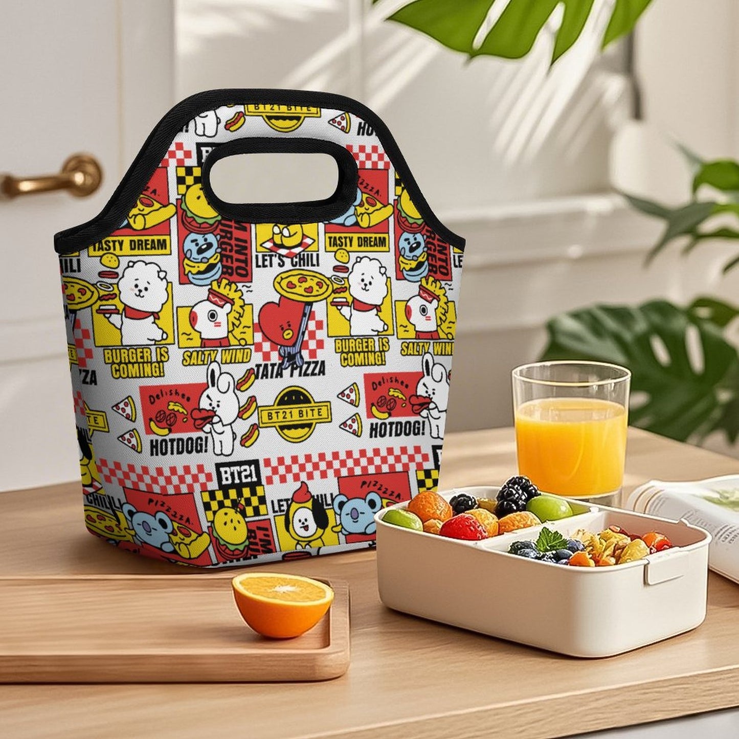 BT21 Inspired Portable Lunch Tote Bag – All-Over Print K-Pop Insulated Meal Organiser