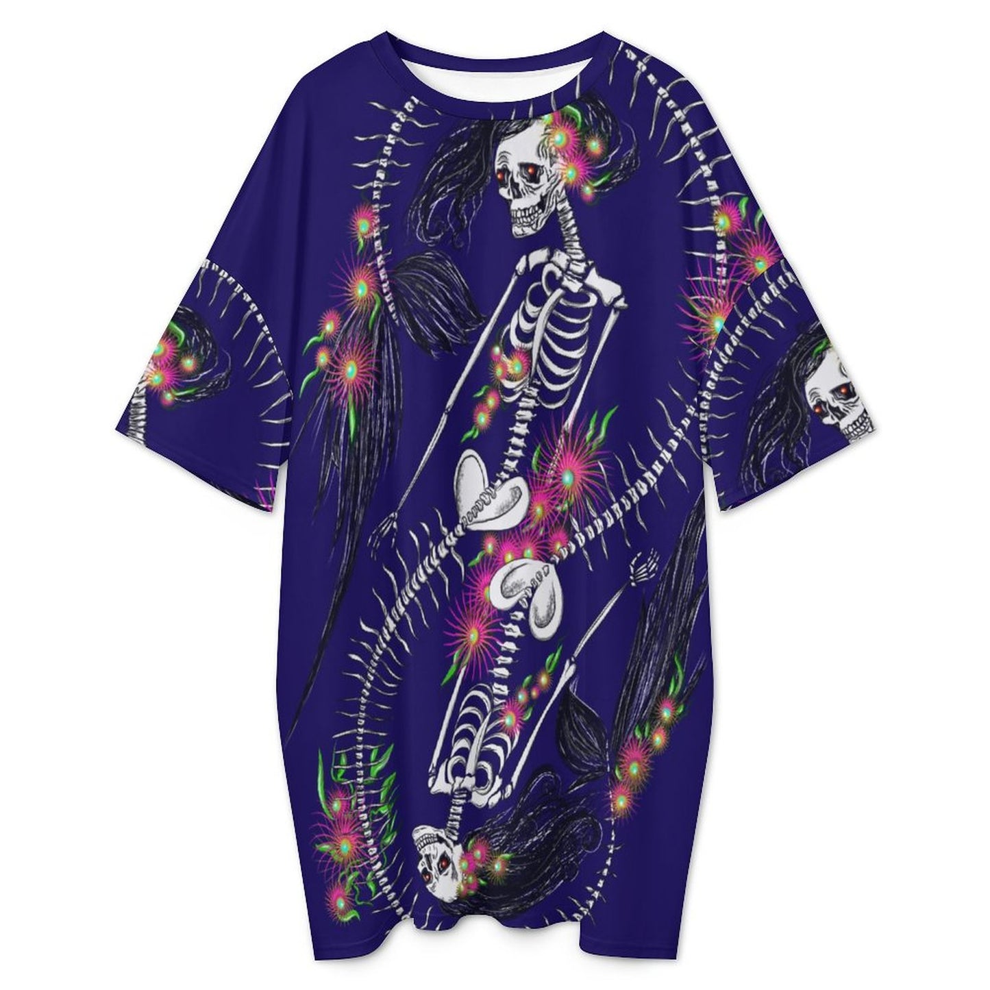 Skeleton Siren Ice Silk Nightdress | Gothic Loungewear All-Over Print