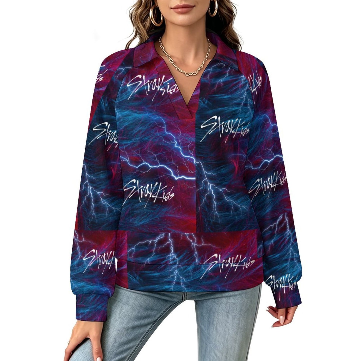 170gsm Casual Long Sleeve V-Neck Sweatshirt(All-Over Printing)
