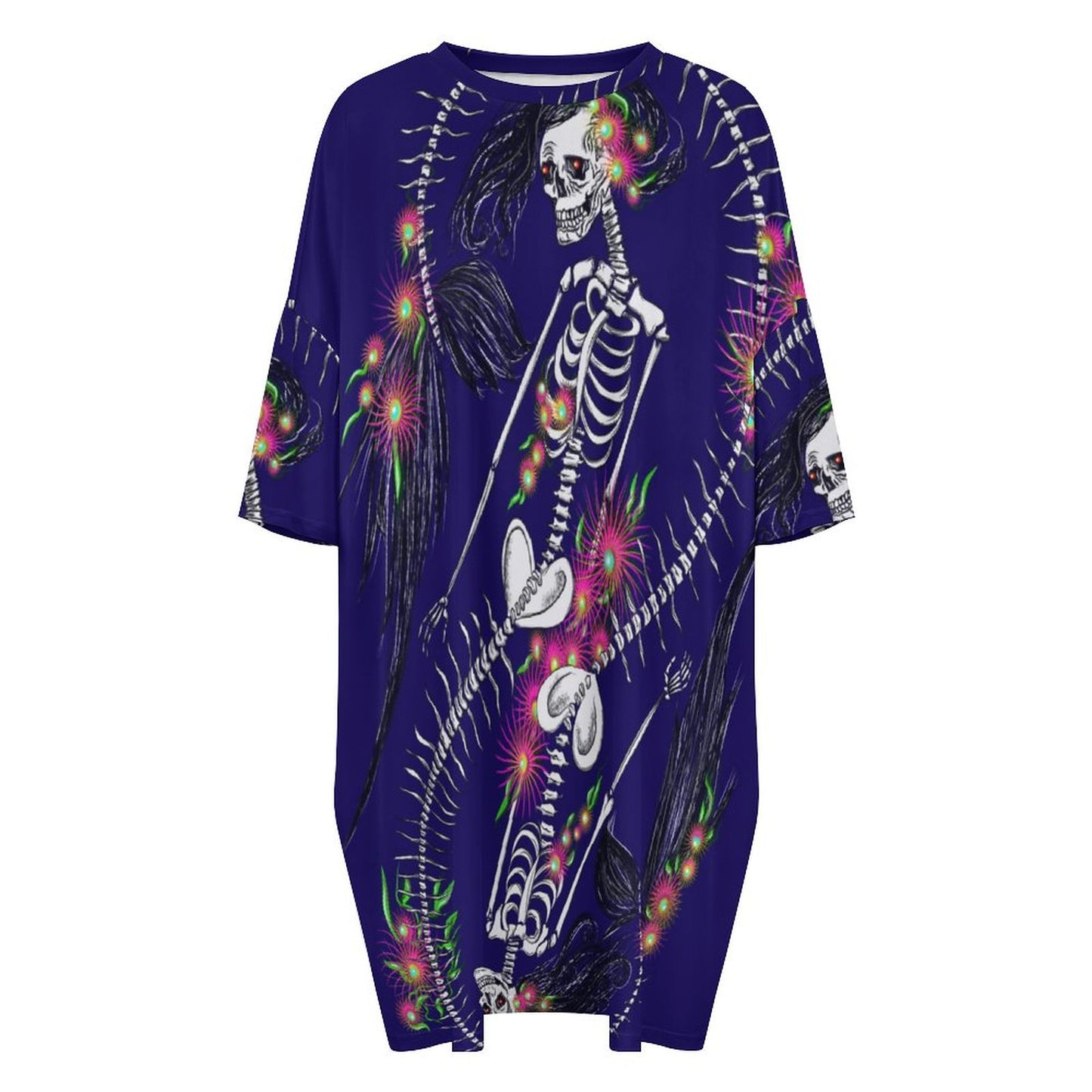 Skeleton Siren Ice Silk Nightdress | Gothic Loungewear All-Over Print