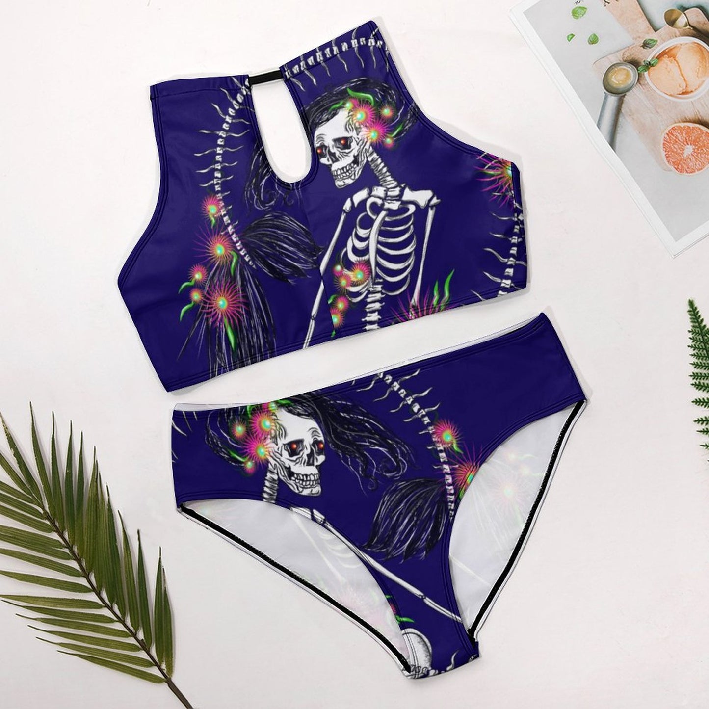 Skeleton Siren High Neck Halter Bikini – Women's Two-Piece All-Over Print Swimsuit