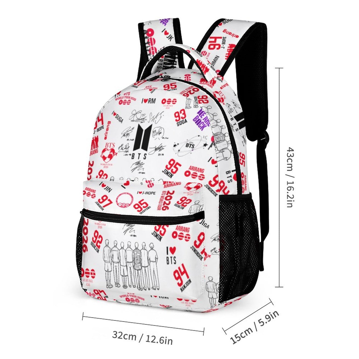 BTS ARMY "Borahae" 3-Piece School Backpack Set | K-Pop Aesthetic Travel Bag, Insulated Lunch Bag & Pencil Case