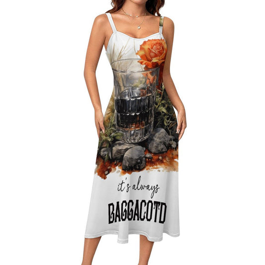 "It's Always BAGGACOTD" Midi Spaghetti Strap Dress – A-Line Sublimation Dress