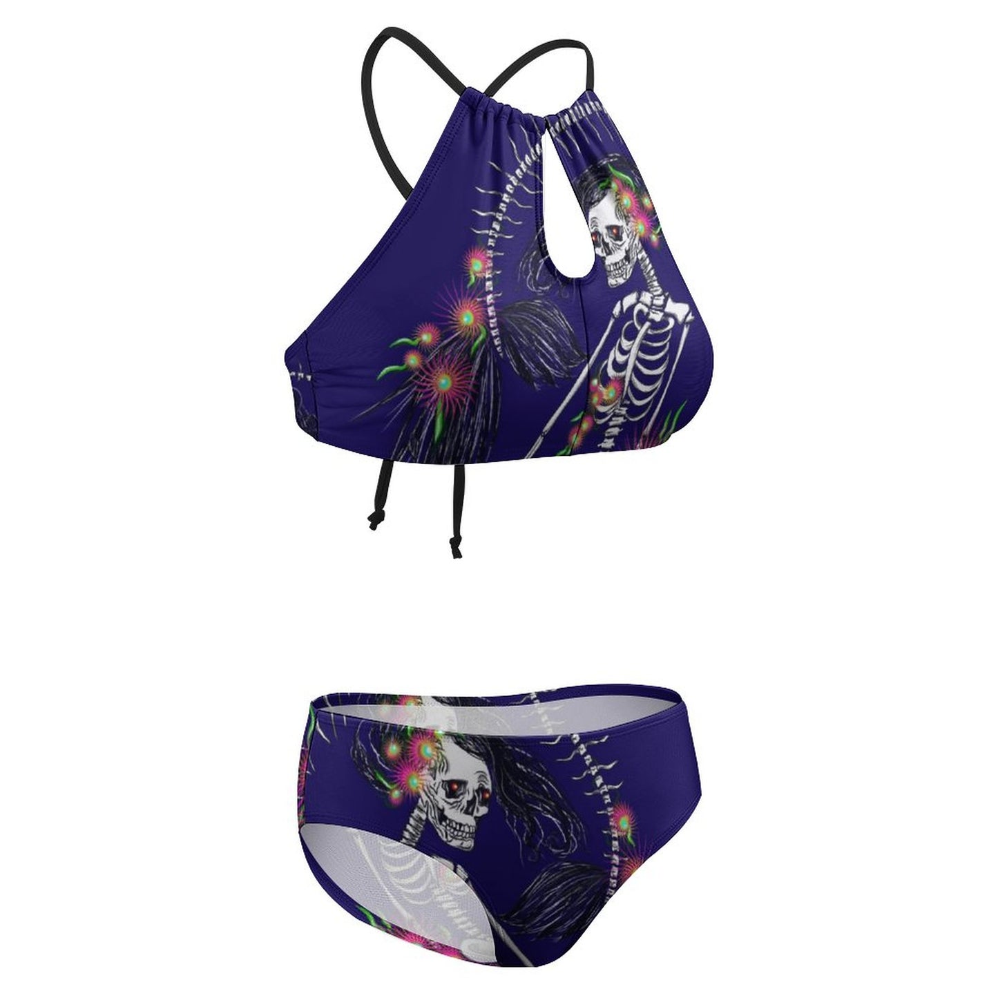 Skeleton Siren High Neck Halter Bikini – Women's Two-Piece All-Over Print Swimsuit