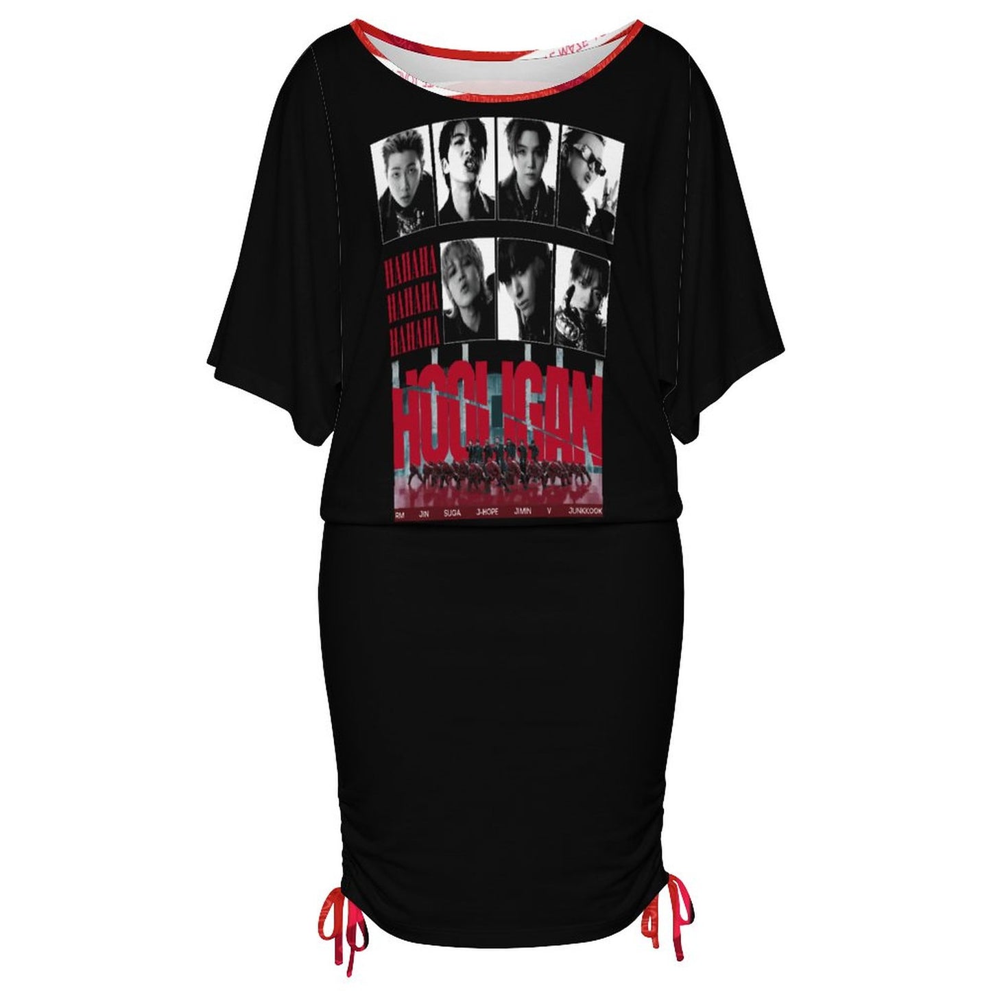 BTS Inspired Bat Sleeve Mini Dress | All-Over Print Kpop Dress S-5XL