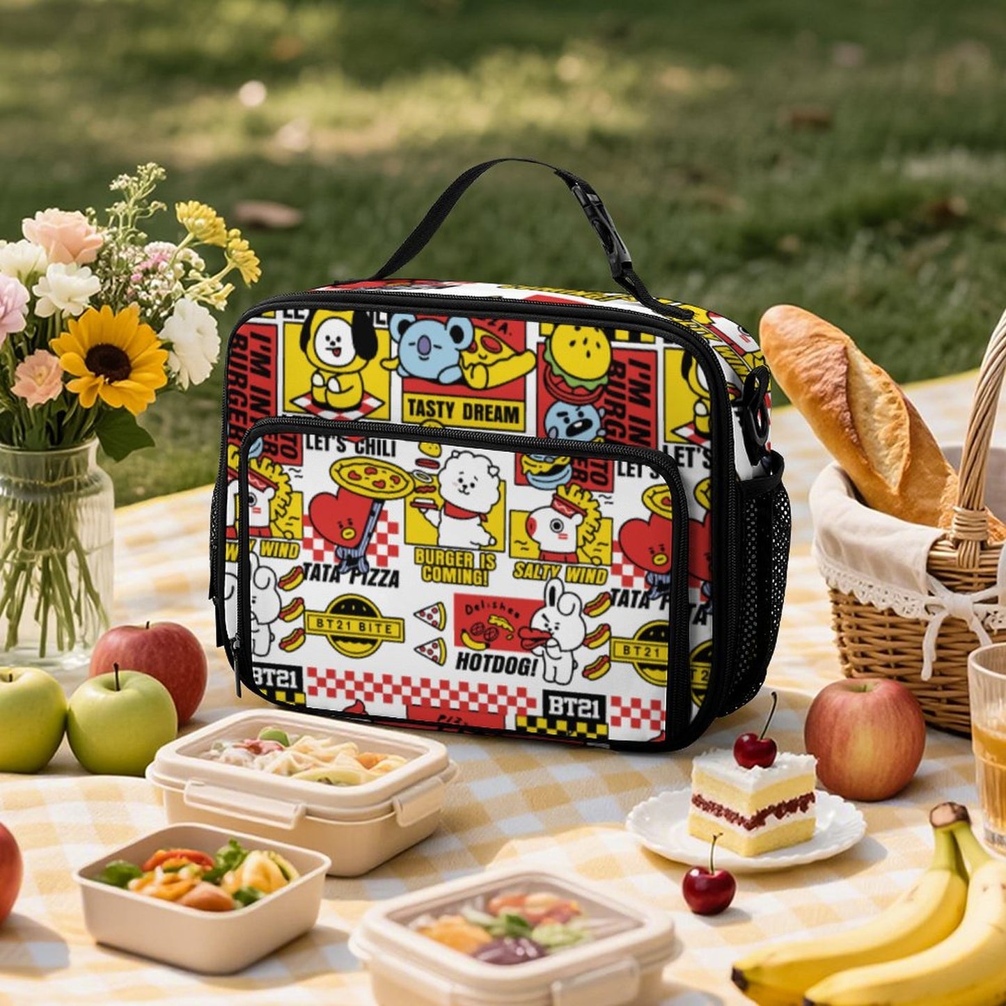 BT21 Inspired Large Capacity Insulated Lunch Bag – K-Pop Aesthetic Crossbody Tote