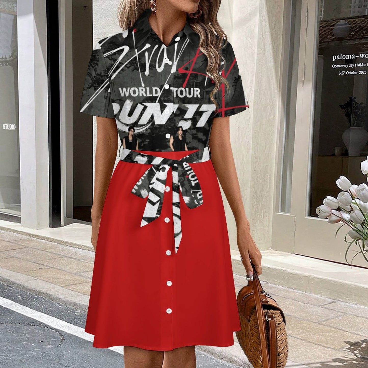 Short Sleeve Collared Shirt Dress(All-Over Printing)