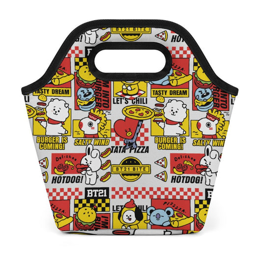 BT21 Inspired Portable Lunch Tote Bag – All-Over Print K-Pop Insulated Meal Organiser