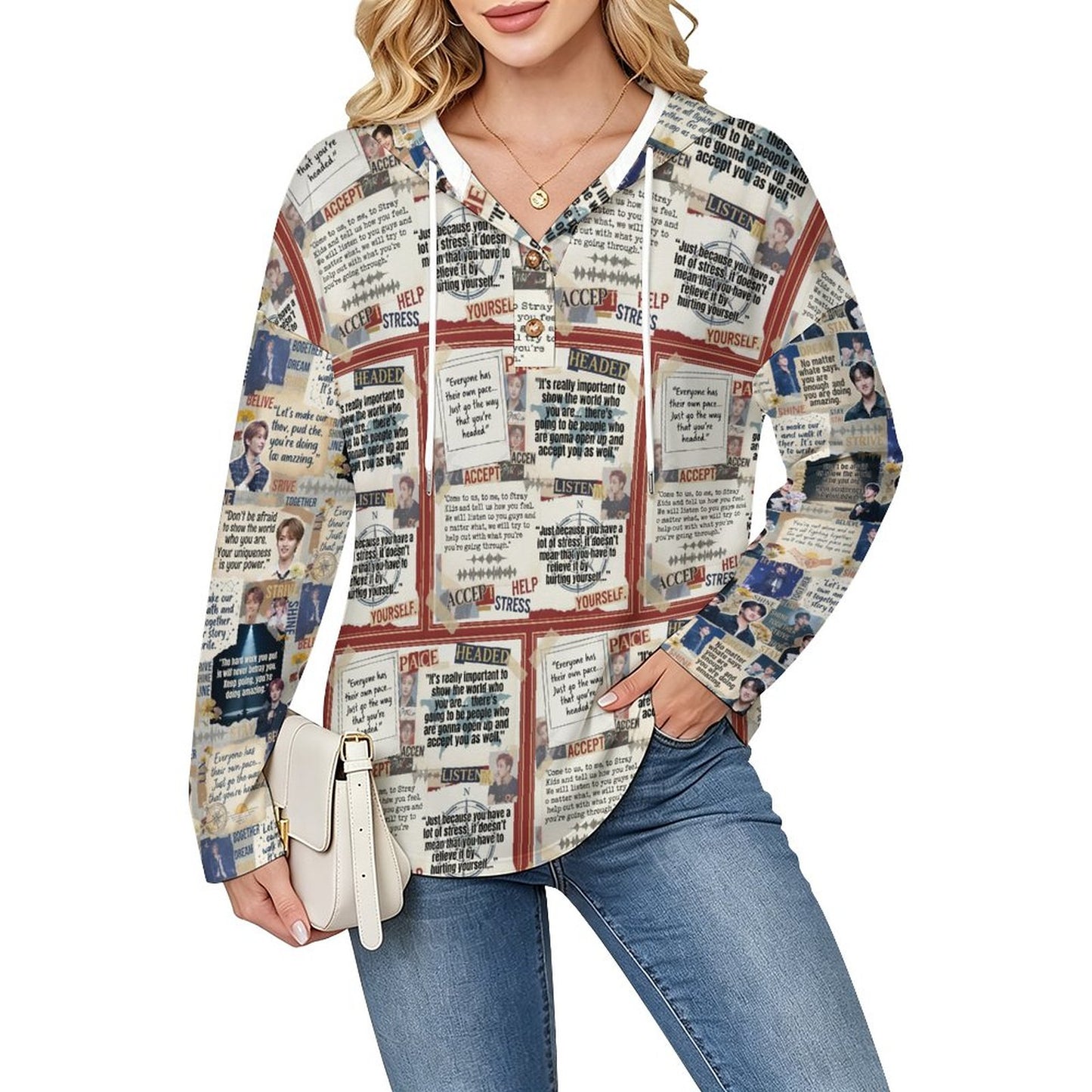 170gsm Women's Button Up Hoodie(All-Over Printing)