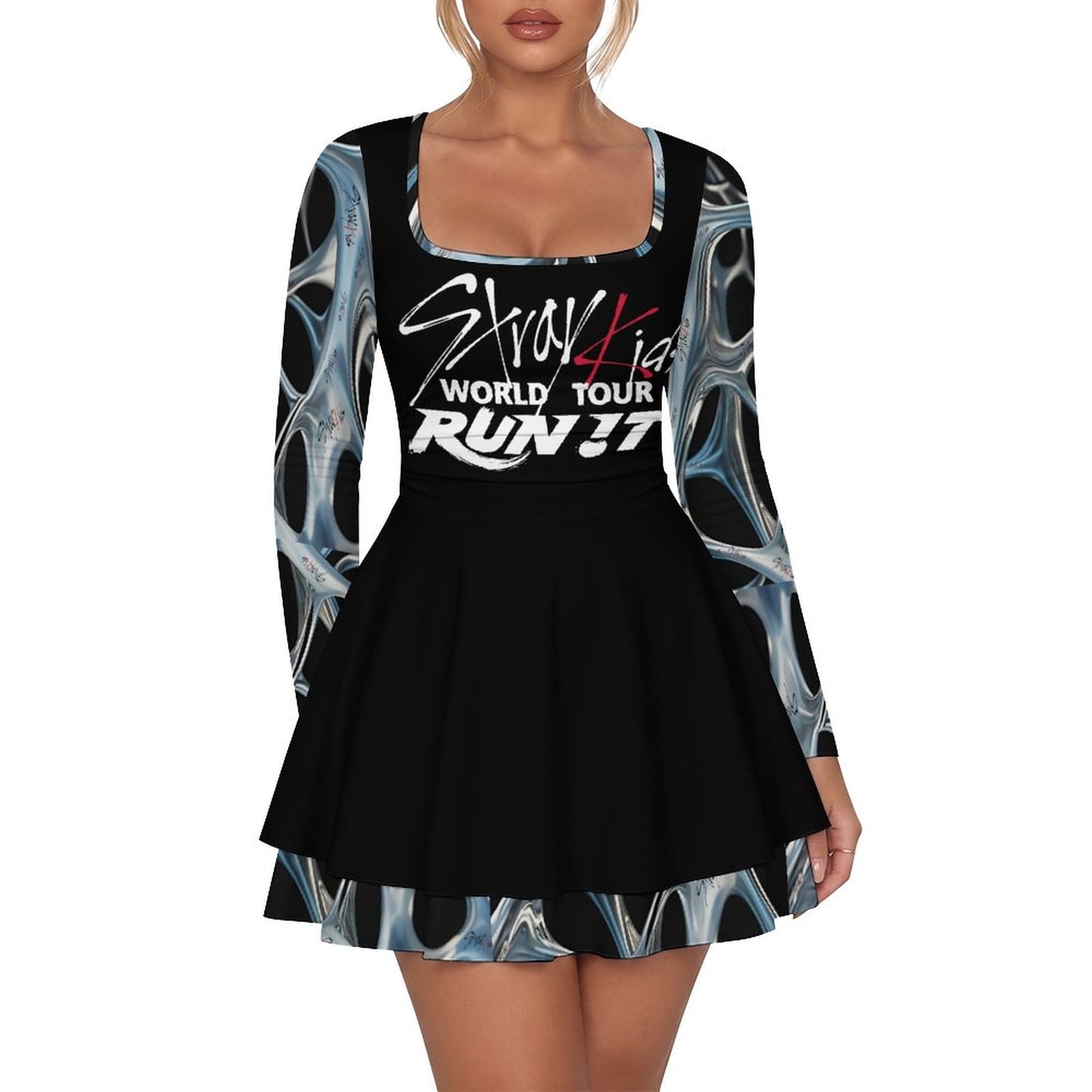 200gsm Women’s Square Neckline Ruffle Dress(All-Over Printing)