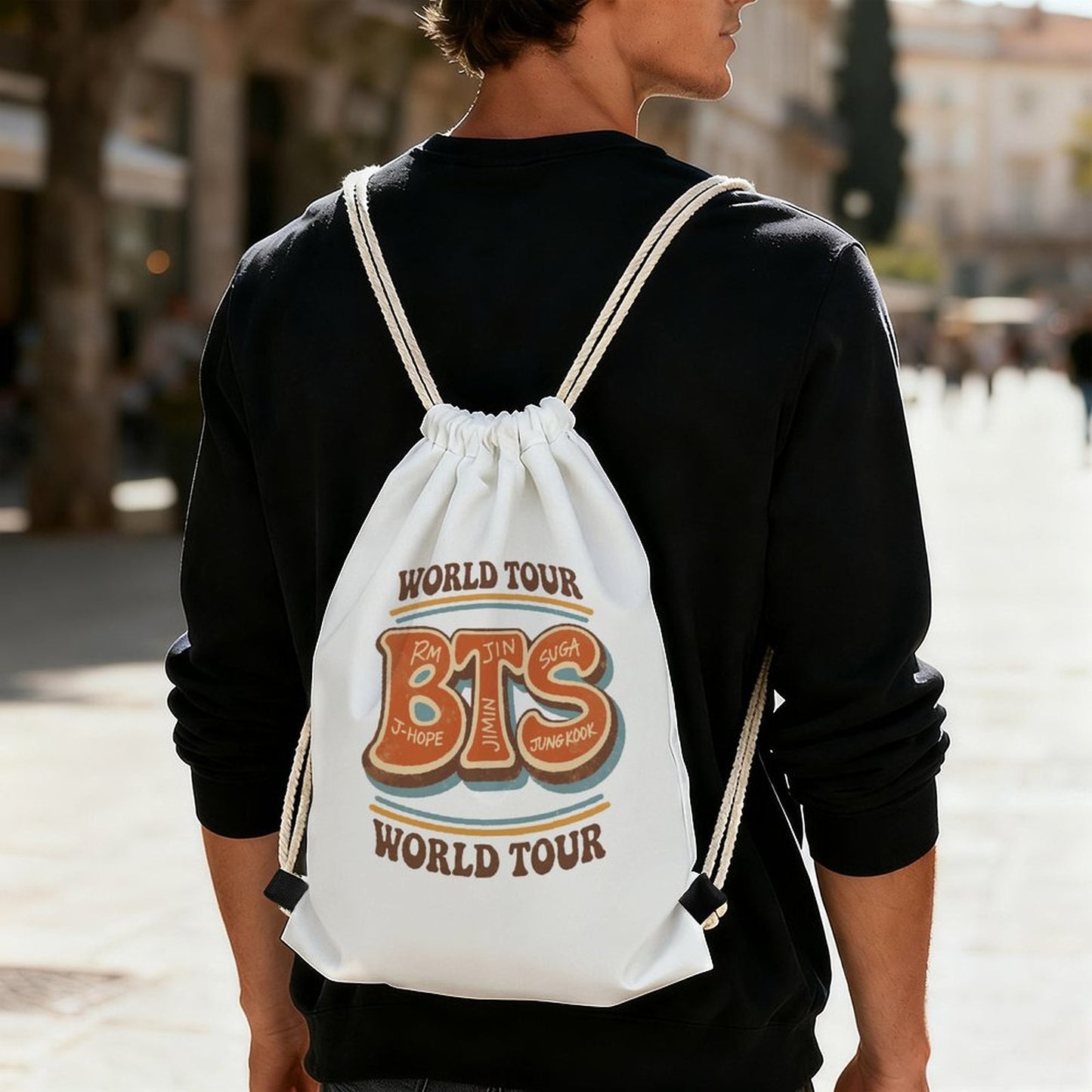 Retro BTS World Tour Drawstring Backpack - K-Pop Concert Stadium Bag