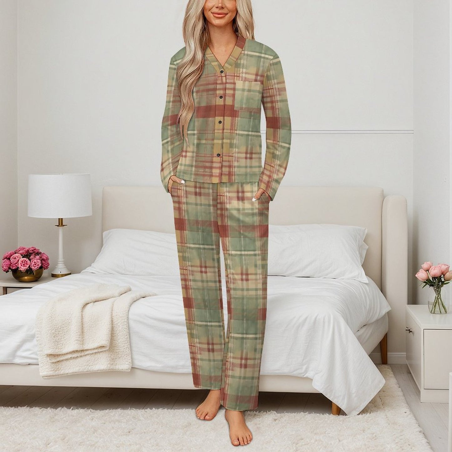 180gsm Women's V-Neck Pajama Set(All-Over Printing)