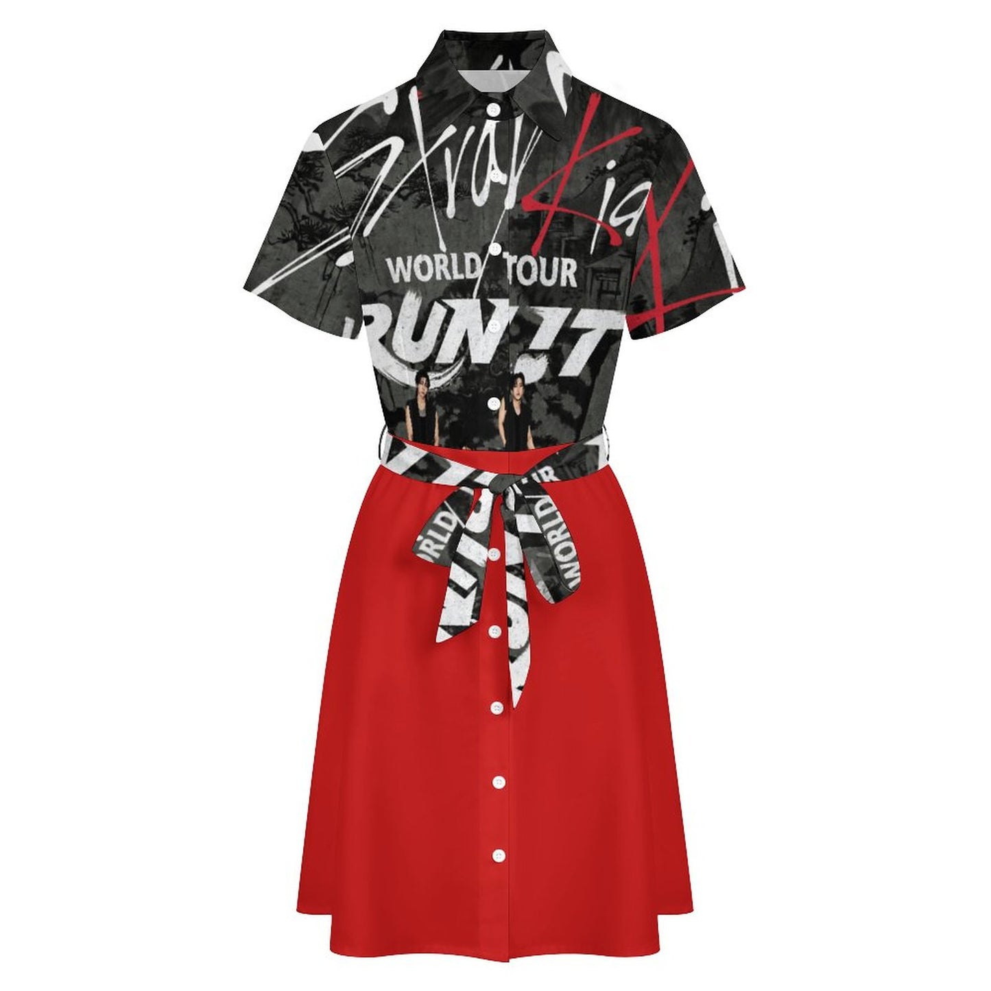 Short Sleeve Collared Shirt Dress(All-Over Printing)
