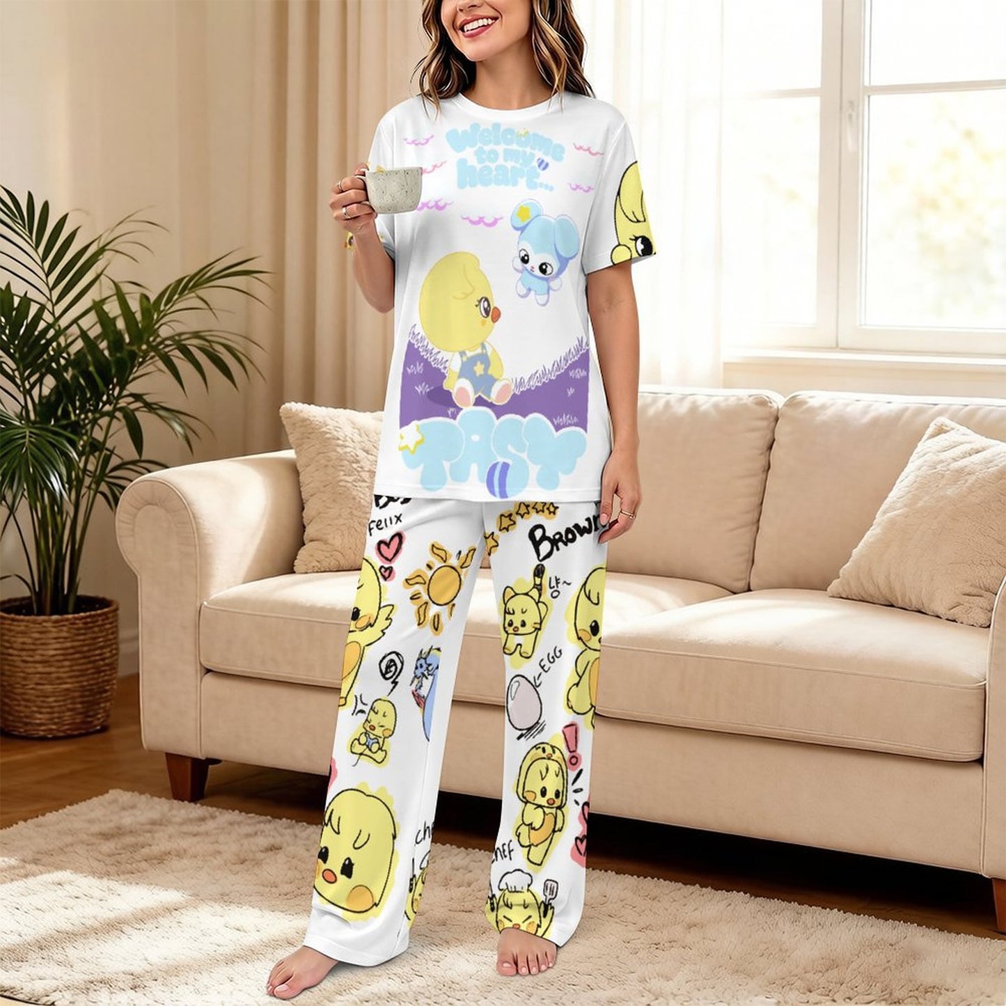 180gsm Short Sleeved Pajama Set(All-Over Printing)