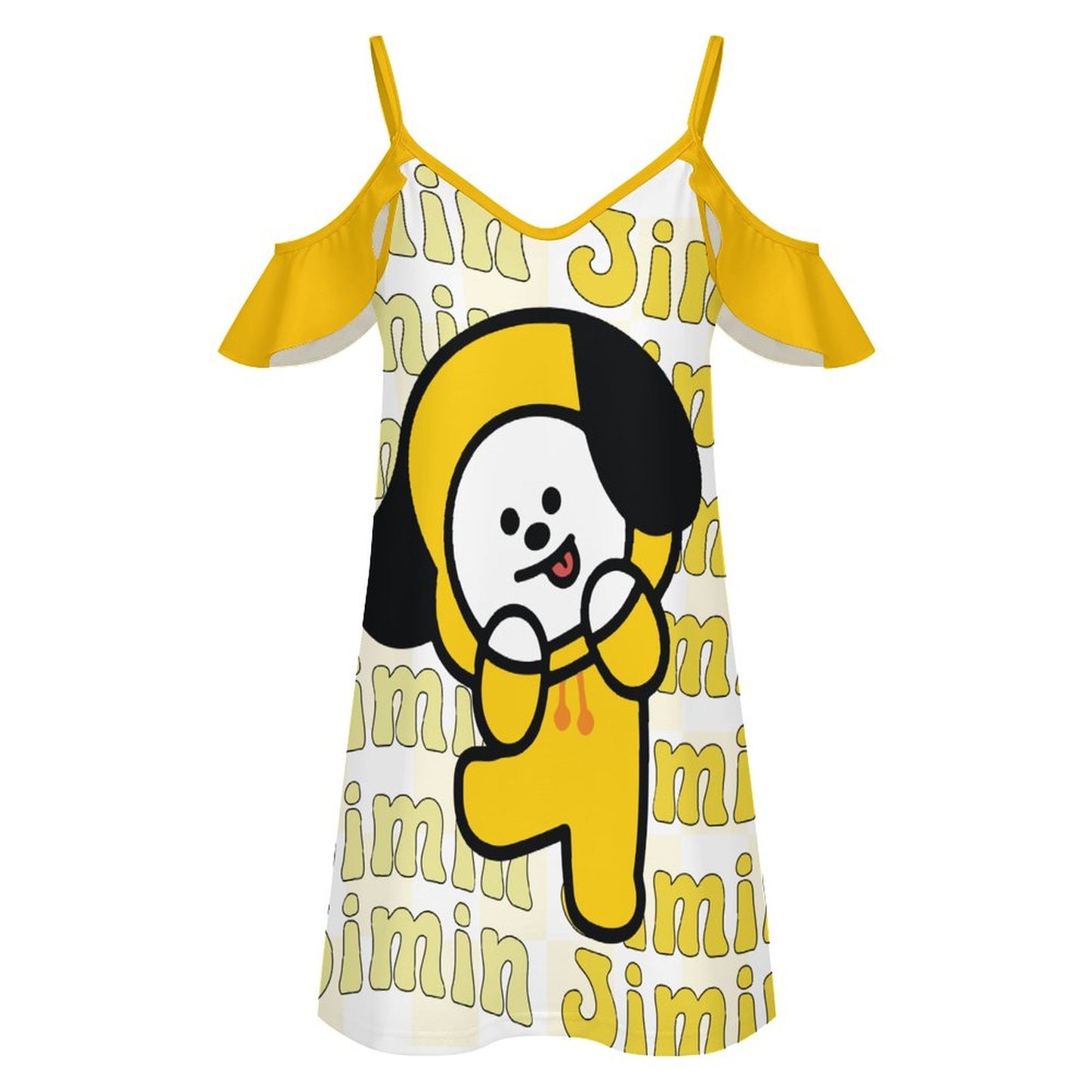 BT21 Chimmy Jimin Ruffle Spaghetti Strap Dress | K-Pop Fan Merch All-Over Print