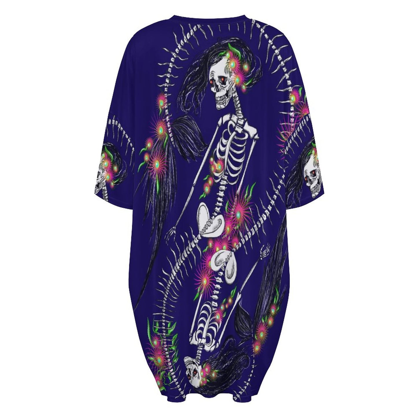 Skeleton Siren Ice Silk Nightdress | Gothic Loungewear All-Over Print