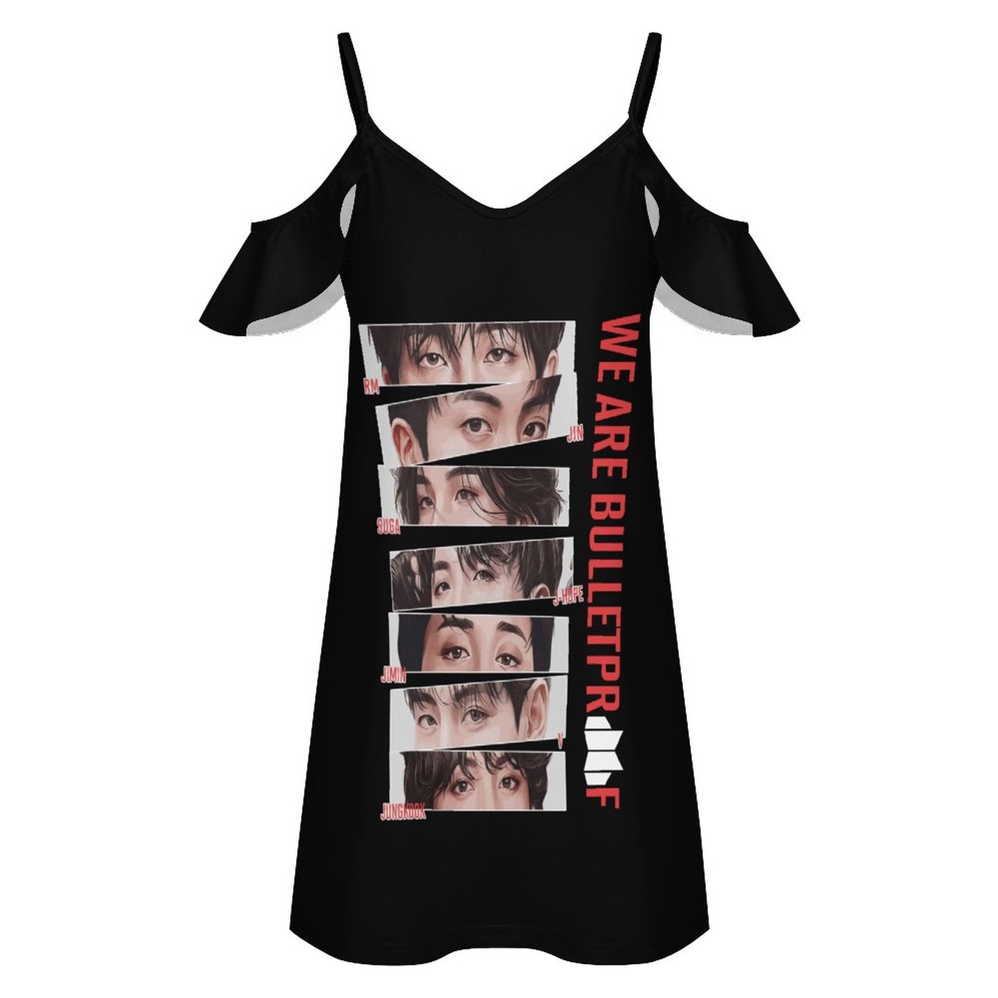 BTS Army 'We Are Bulletproof' Ruffle Spaghetti Strap Dress | K-Pop Fan Merch