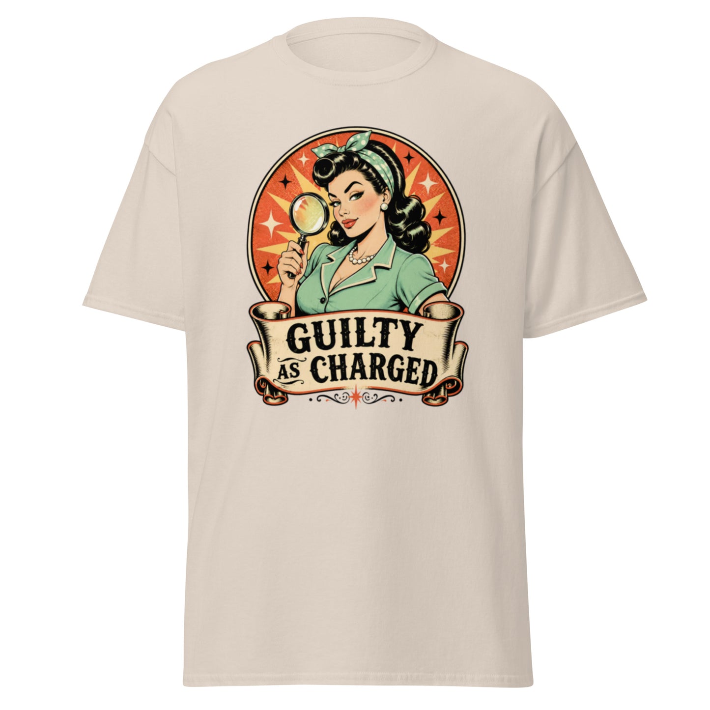 "Guilty As Charged" Graphic T-Shirt | Sarcastic Humor Unisex Classic Tee — flat lay