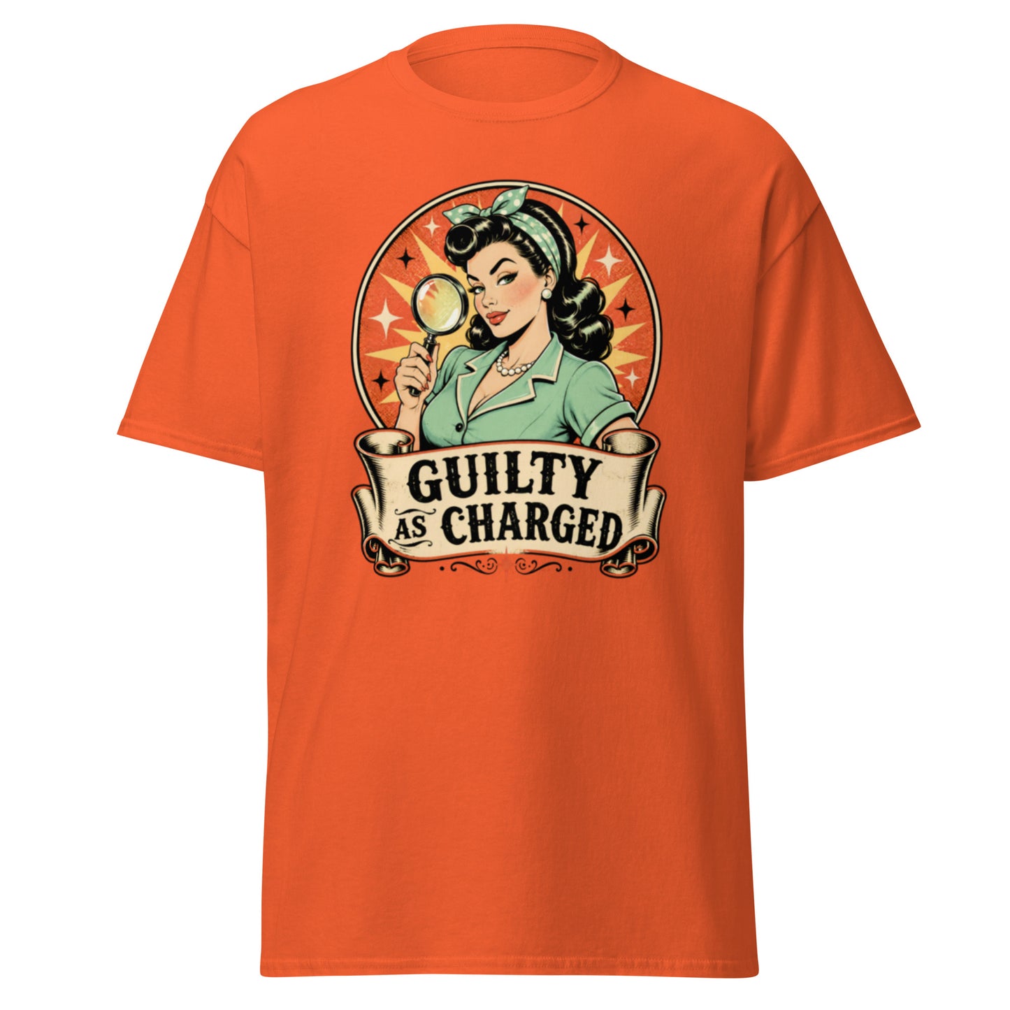 "Guilty As Charged" Graphic T-Shirt | Sarcastic Humor Unisex Classic Tee — back view