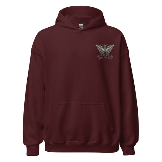 "Moth To A Flame, Stan To A Bias" K-Pop Fan Hoodie | Retro Graphic Streetwear — front view
