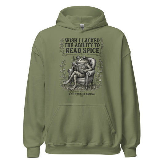 Funny Booktok Frog Hoodie | "Wish I Lacked The Ability To Read Spice" Vintage Bo — front view