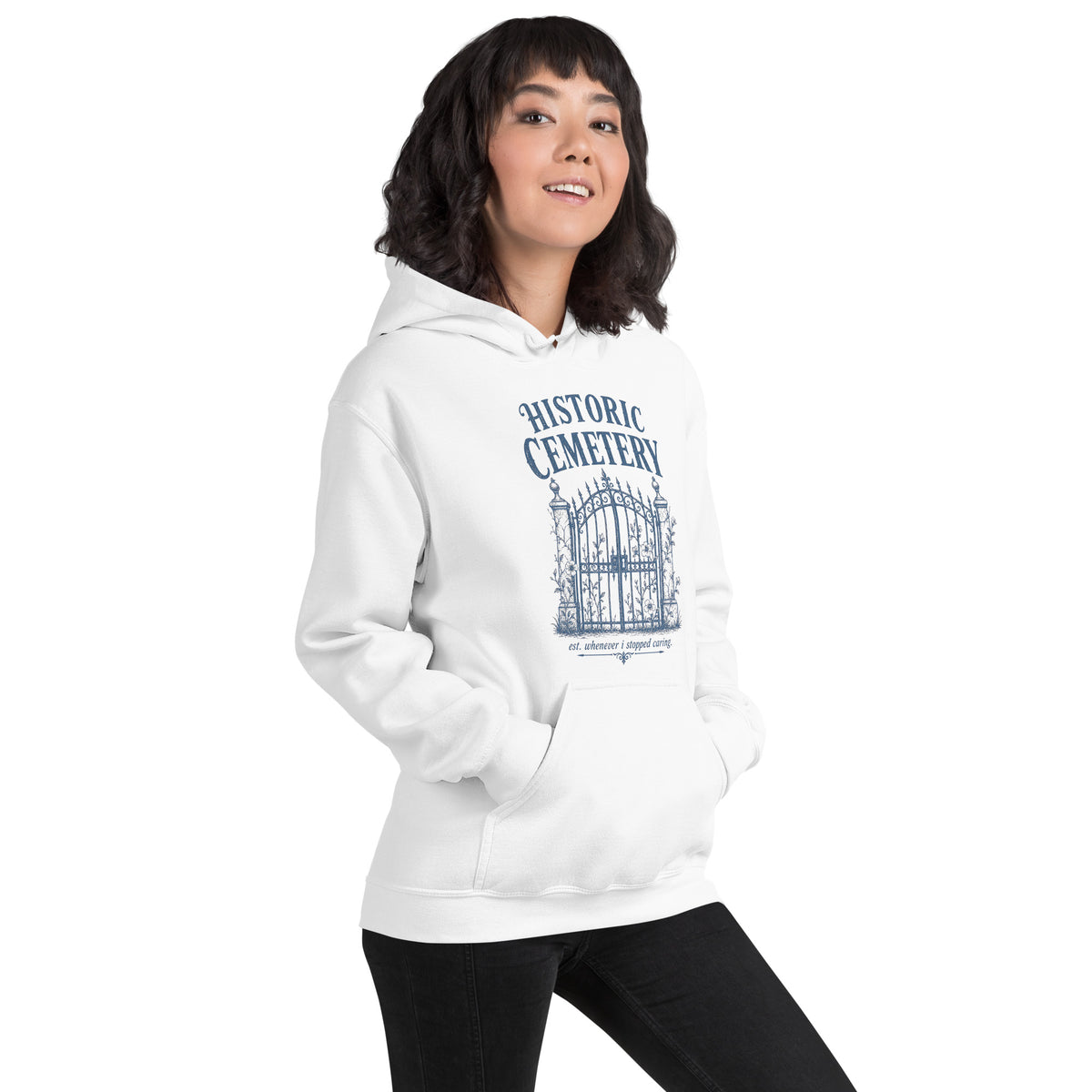 Historic Cemetery Gates Hoodie | Vintage Gothic Architecture Pullover — size chart