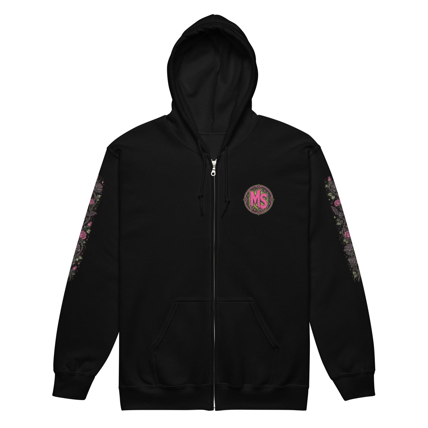 Miss Spookentina Zip Hoodie | Vintage Gothic Witch Full Zip Sweatshirt, Spooky S — back view