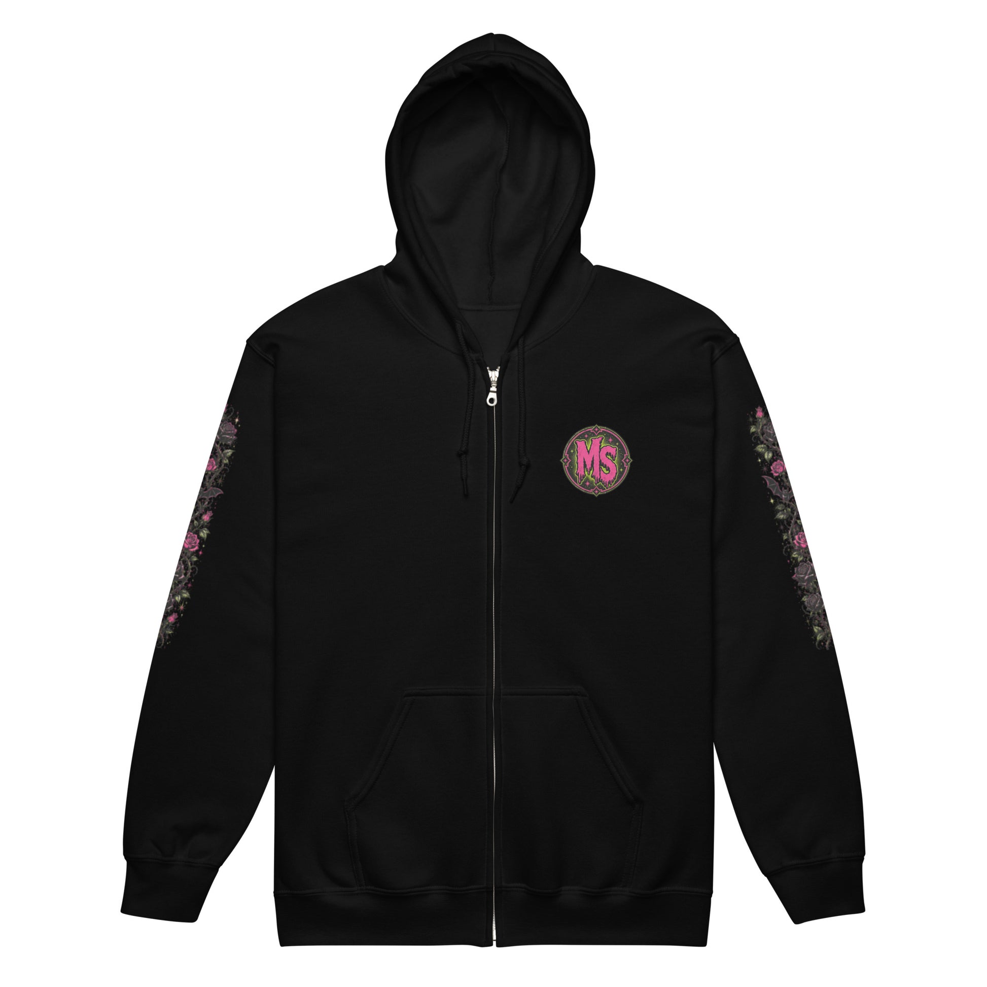 Miss Spookentina Zip Hoodie | Vintage Gothic Witch Full Zip Sweatshirt, Spooky S — back view