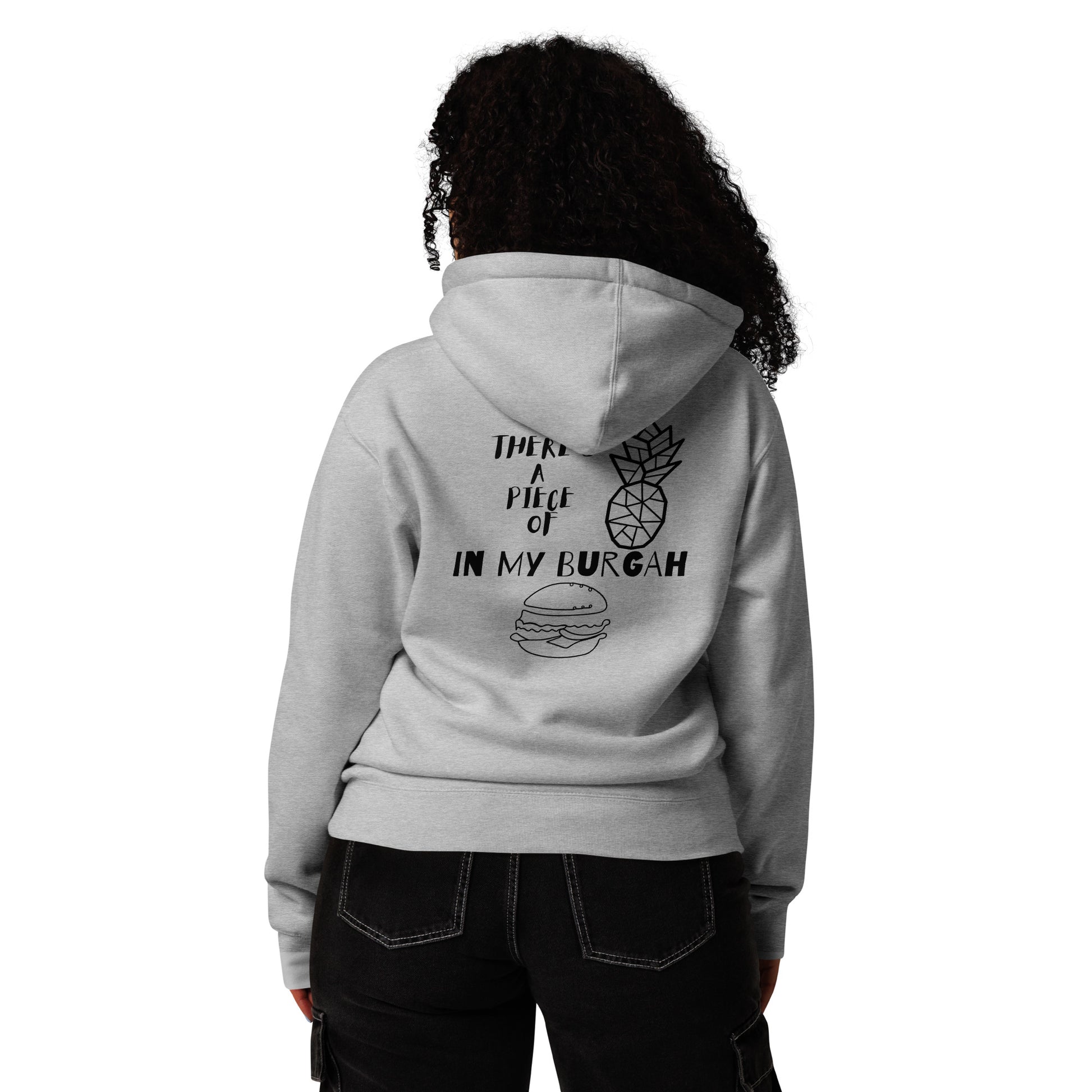 Back of Grey Heather Stray Kids "in my burgah" heavyweight hoodie featuring the aesthetic meme graphic print.